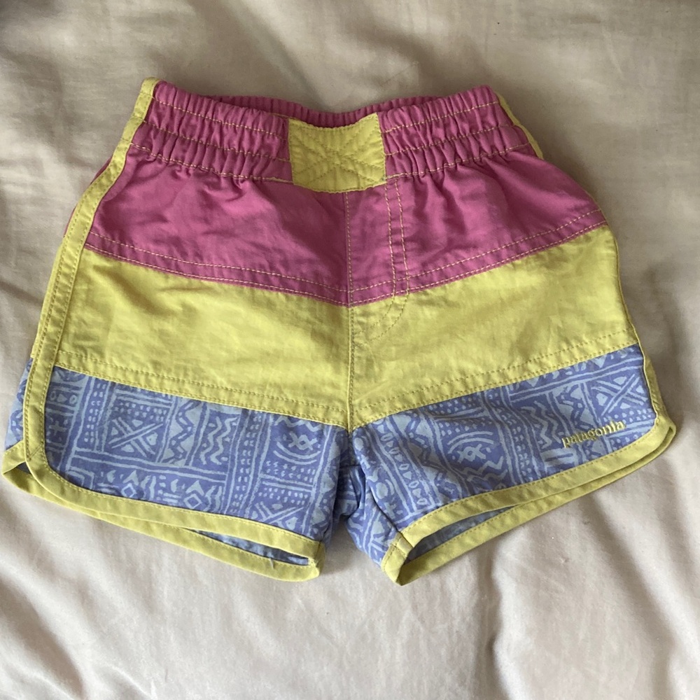 Patagonia Pink, Yellow, and Blue Toddler Board Shorts